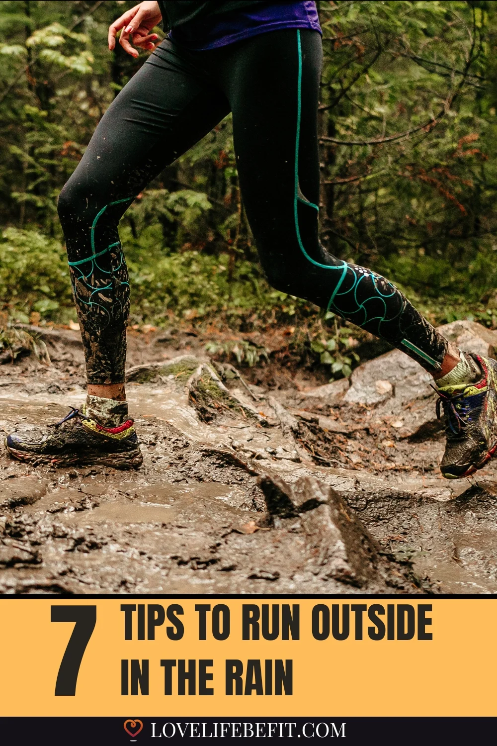 image of woman running on muddy wet trail