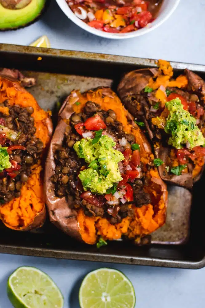 vegan lentil stuffed sweet potatoes