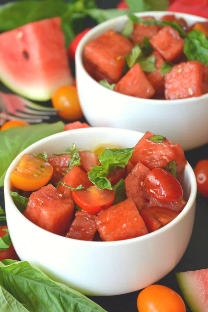 vegan summer salad - watermelon tomato salad