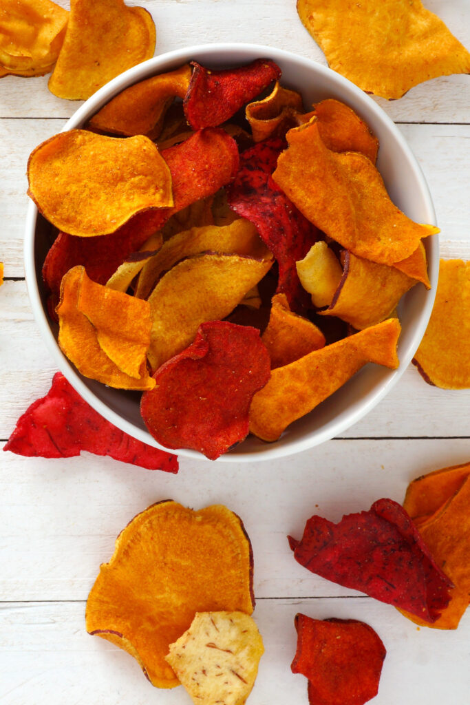 healthy snacks at work - baked veggie chips