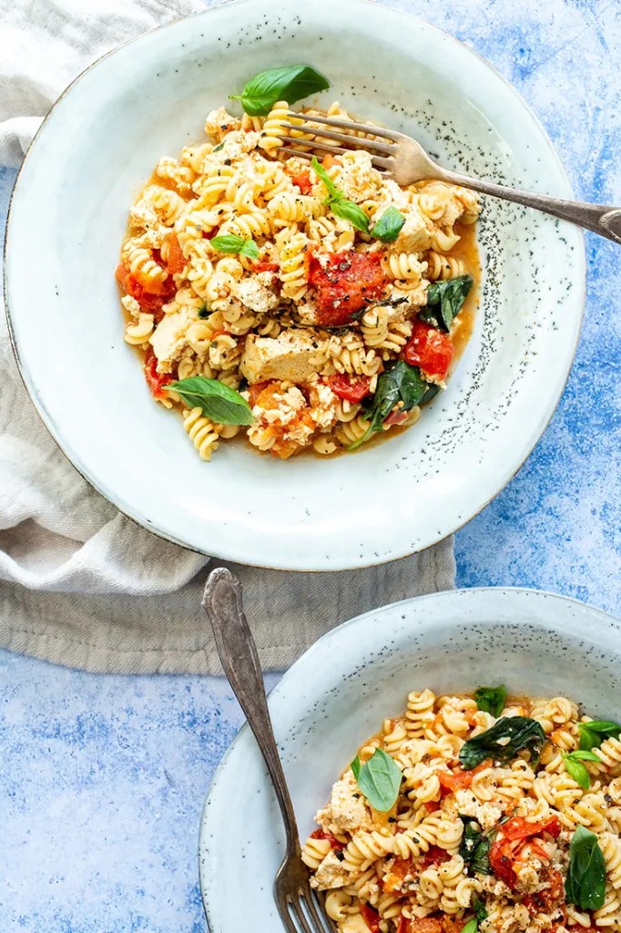 vegan baked feta pasta