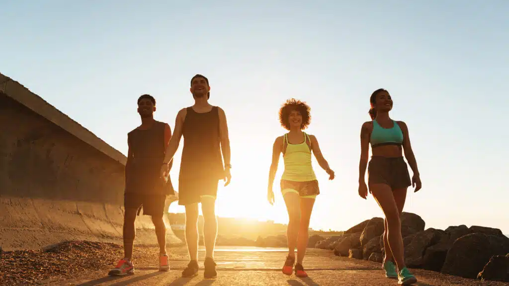 group of friends walking for fitness