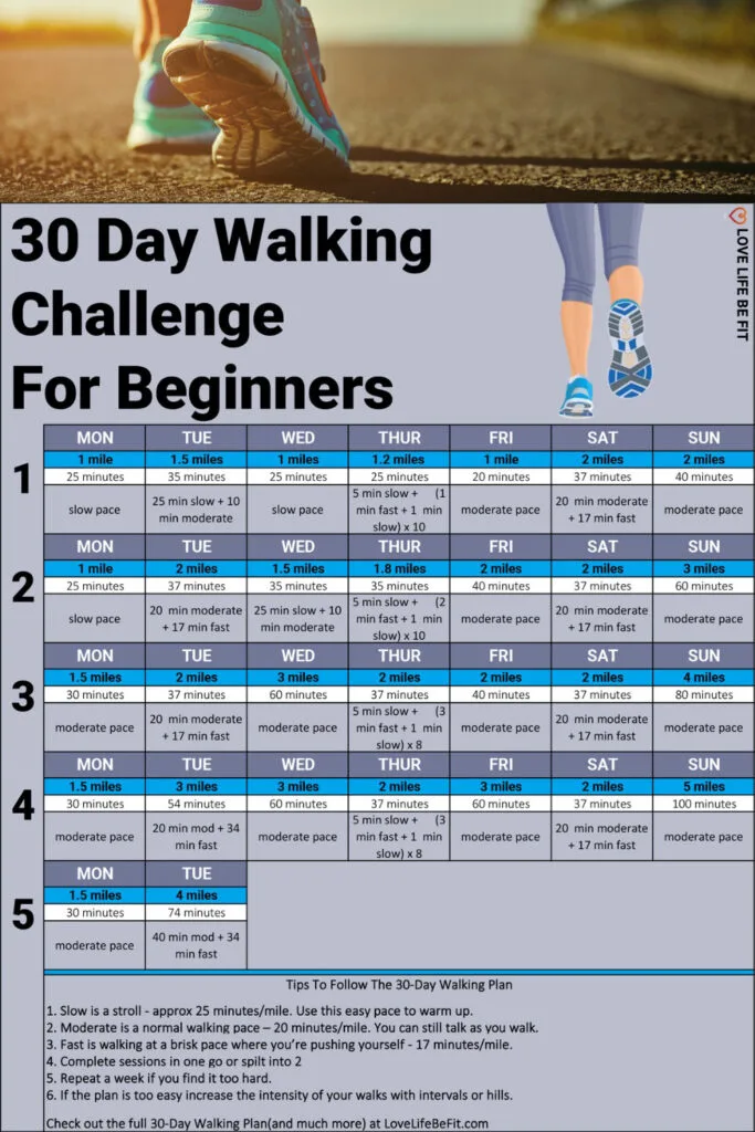 Printable 30 Day Walking Challenge to Lose Weight