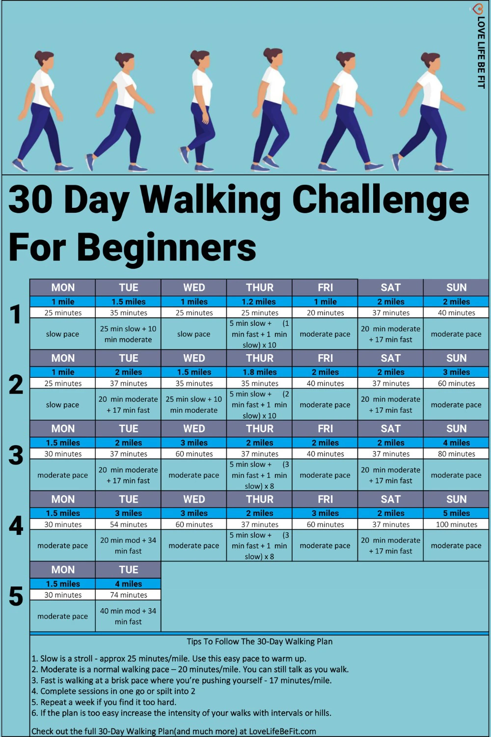 30 Day Walking Challenge For Beginners - Free printable training plan