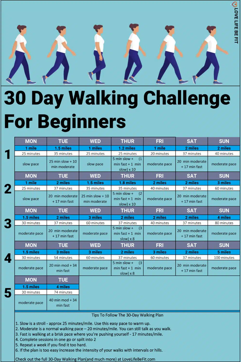 30 Day Walking Challenge For Beginners - Free printable training plan