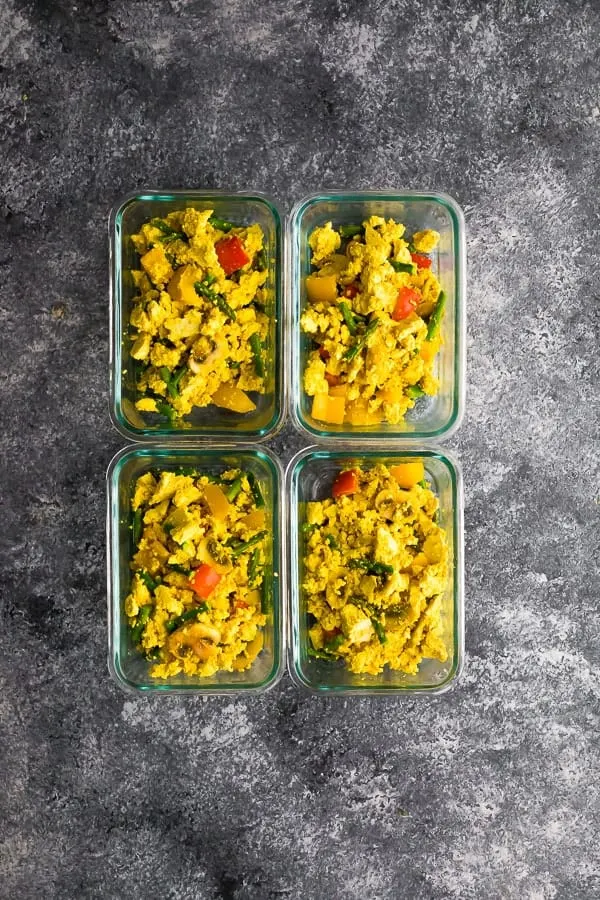 tofu scramble in meal prep containers