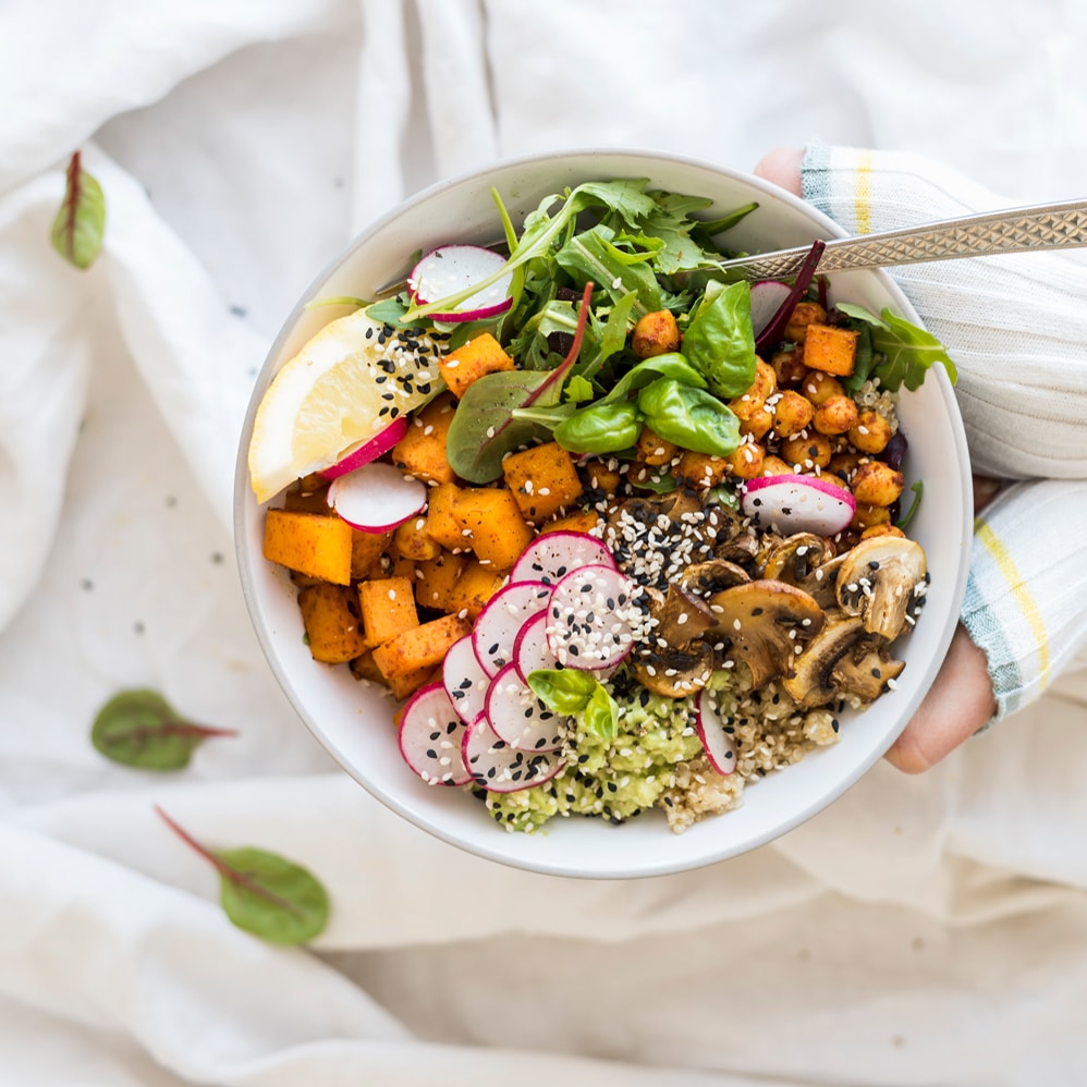 mushrooms and radish meal prep bowl