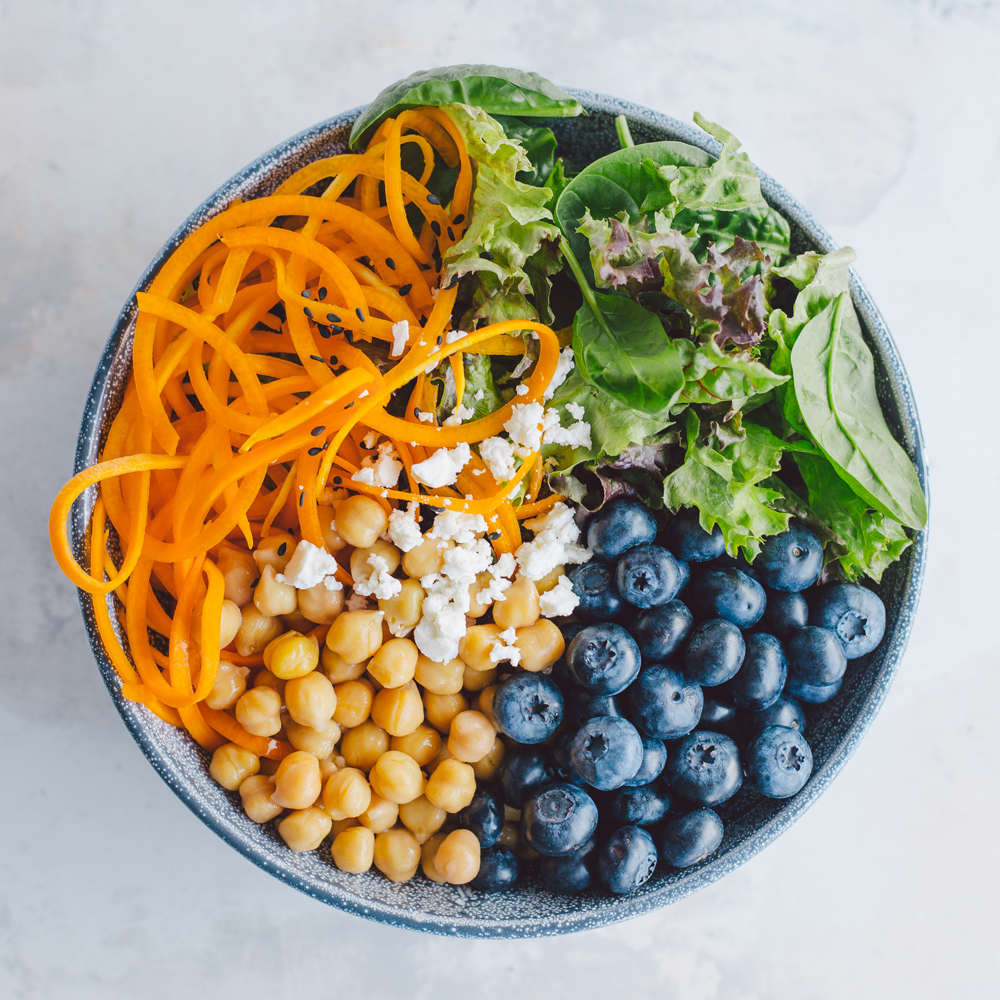 chickpea and blueberry meal prep bowl