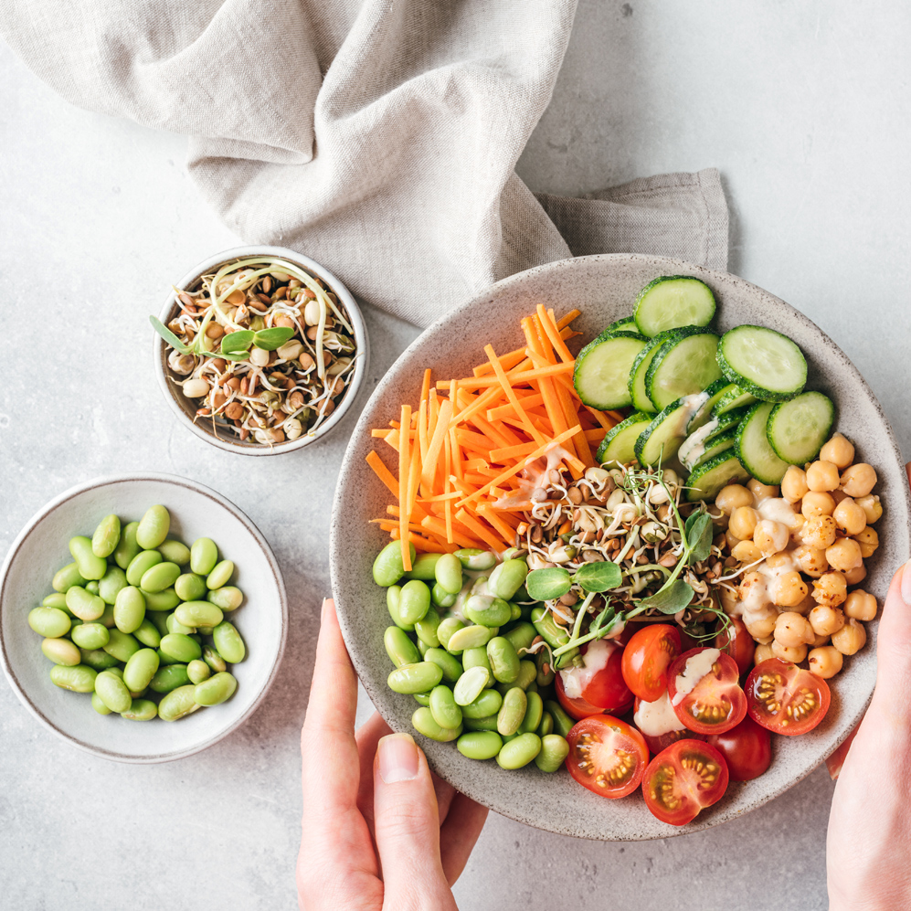 pea and chickpea meal prep bowl