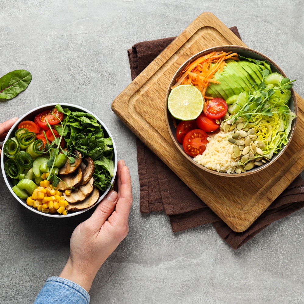 mushroom and sweetcorn vegan meal prep bowl