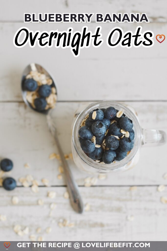 image showing blueberry overnight oats in a jar