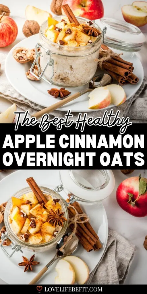 Images of apple cinnamon overnight oats in a jar