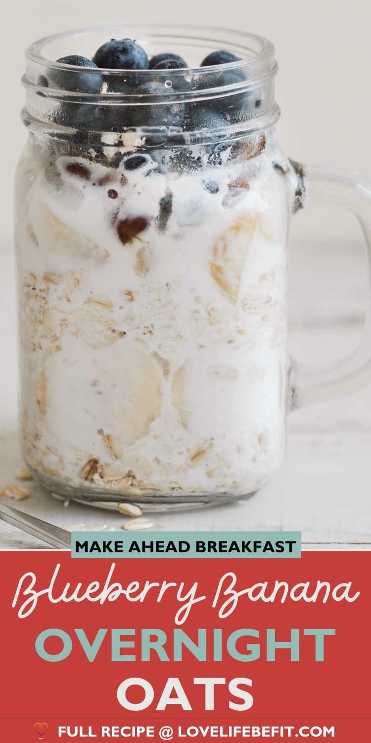 image of blueberry banana overnight oats in a jar