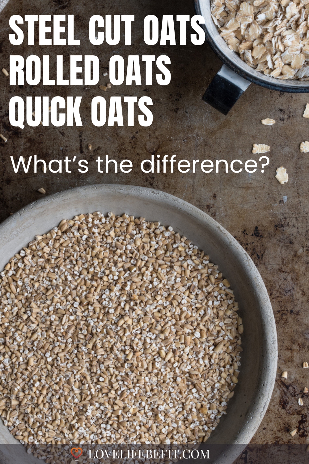 Image of rolled oats and steel cut oats in bowls