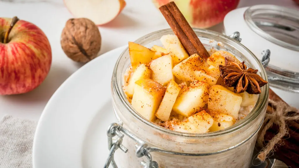 image showing overnight oats apple cinnamon in a jar