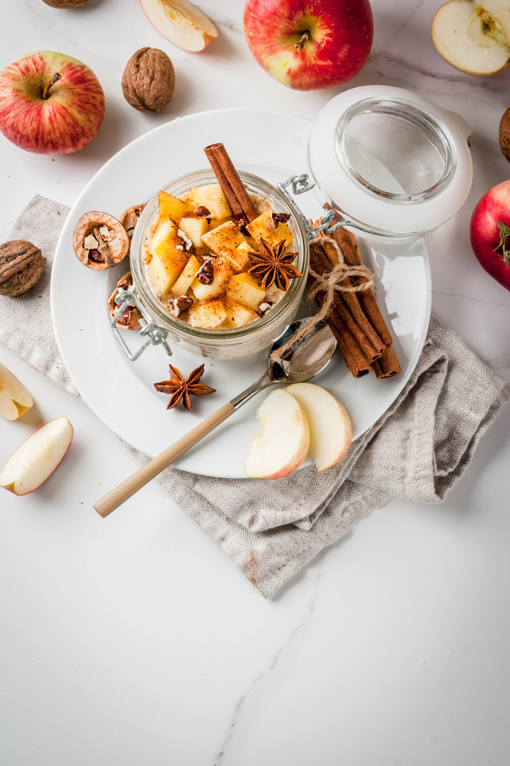 photo of apple cinnamon overnight oats taken from above