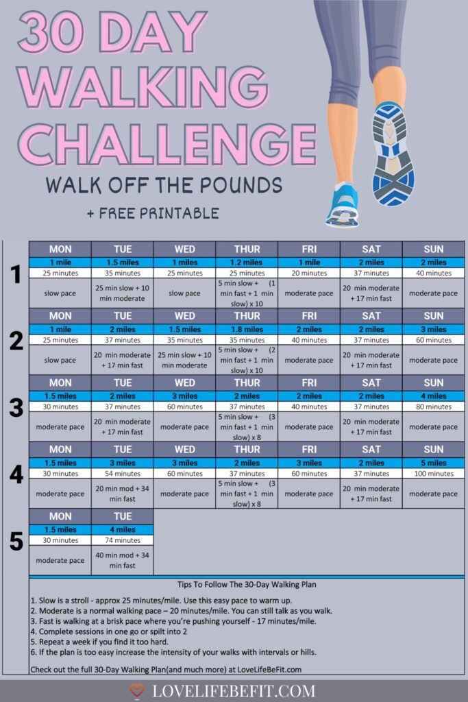 Schedule for a 30 Day Walking Challenge