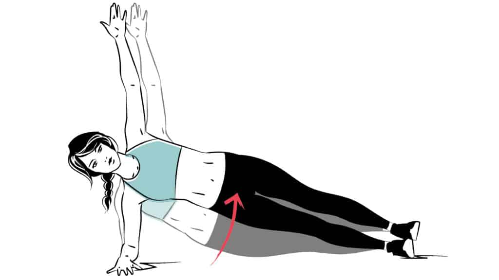Illustration of side plank with hip dips.
