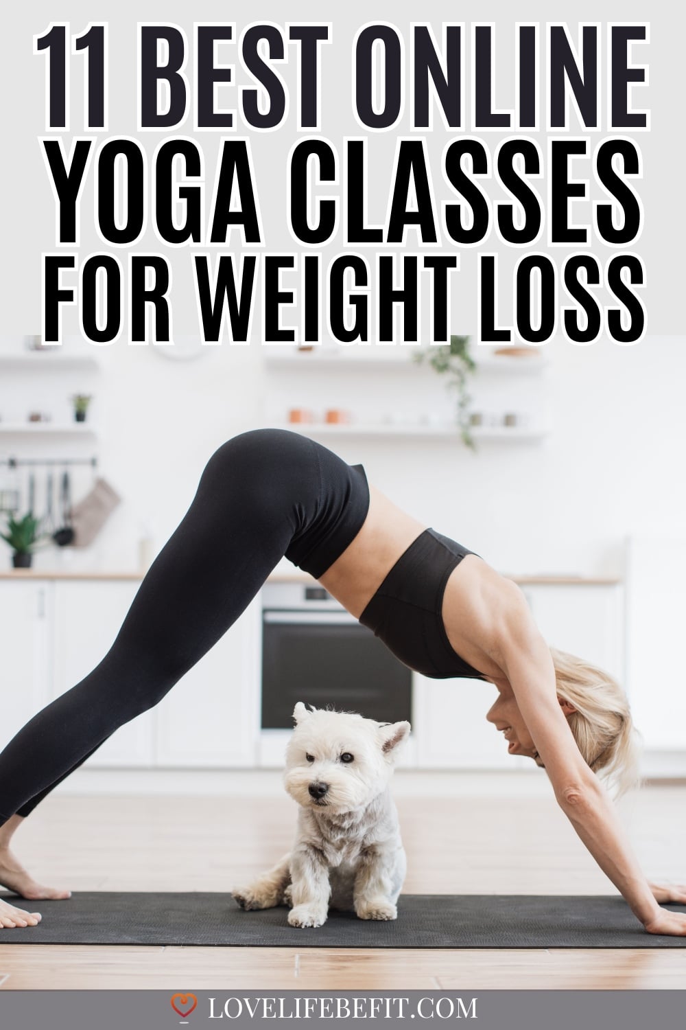 Image of a woman trying yoga at home