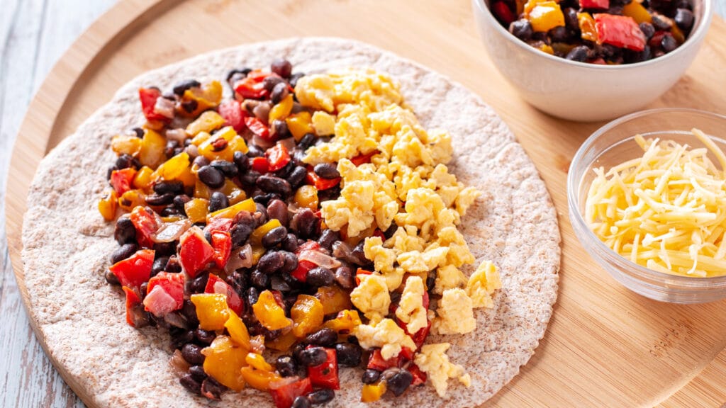 breakfast burritos with scrambled eggs and black beans