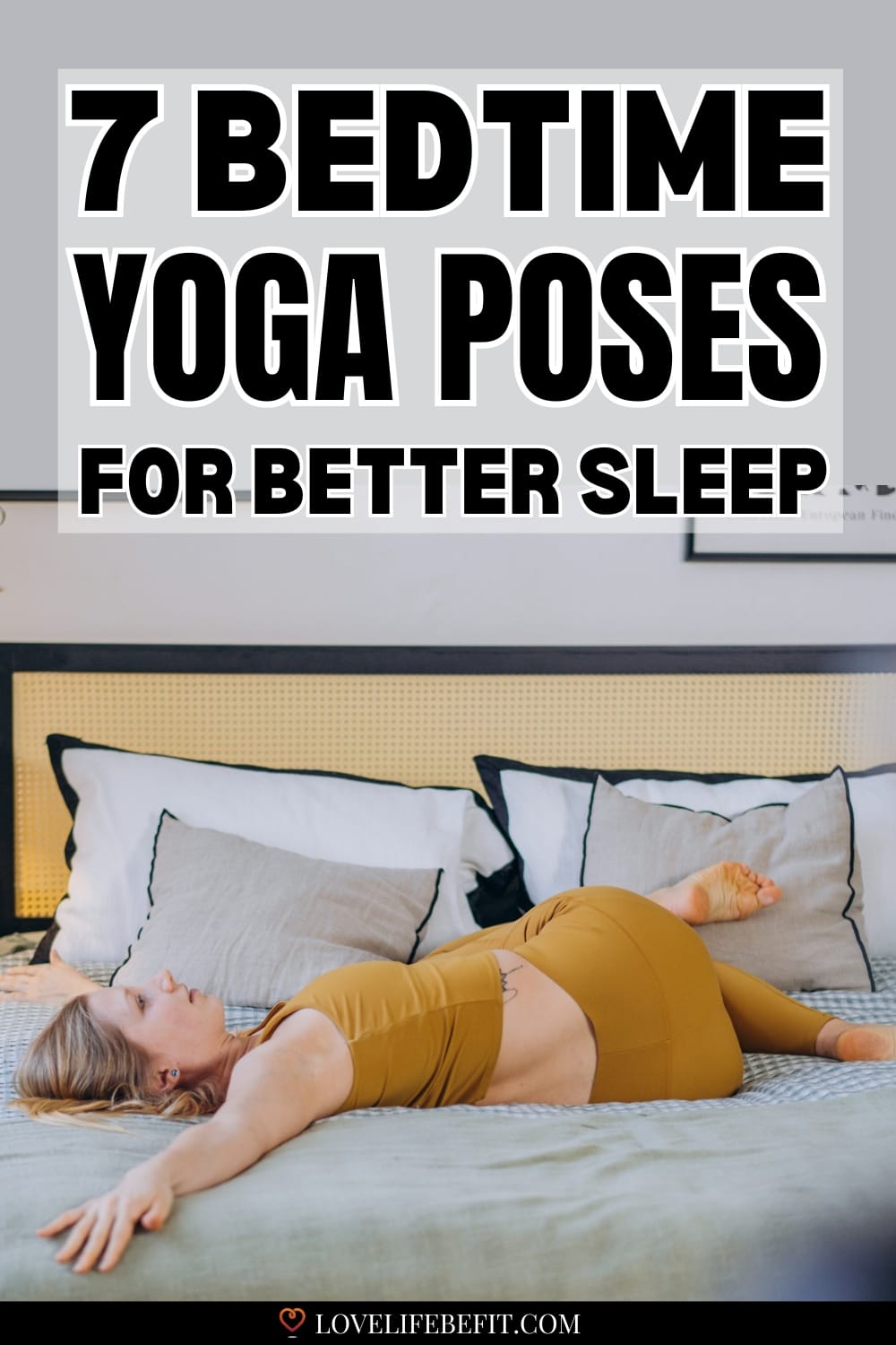 Image of a woman practicing bedtime yoga