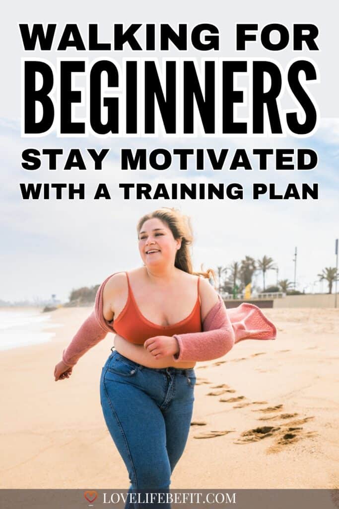 Image of a woman walking for weight loss on a beach
