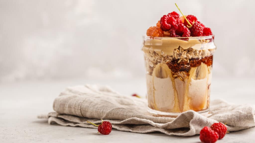 Image of peanut butter and jelly overnight oats