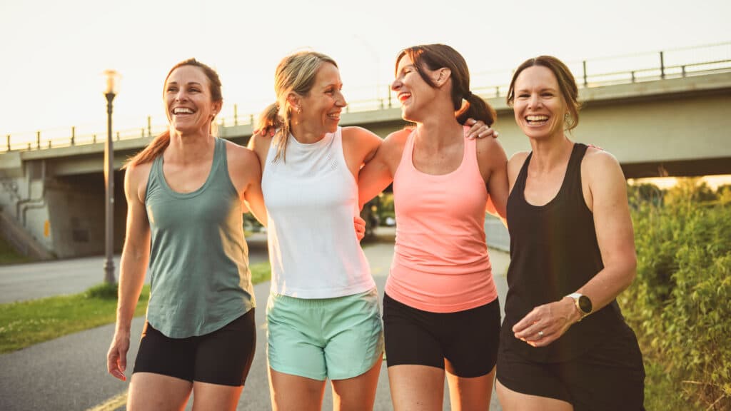Image of a group of female friends walking for exercise